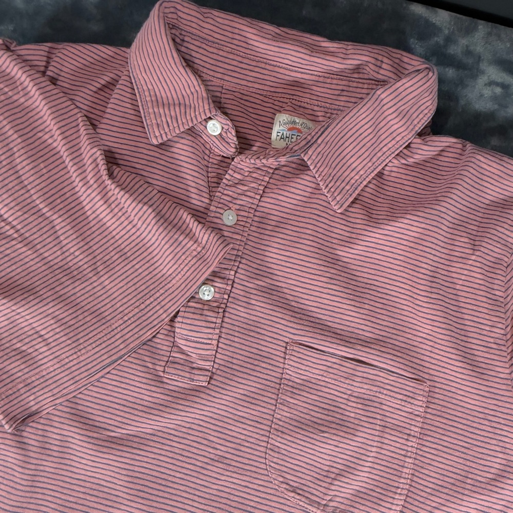 Faherty Striped Short Sleeve Isle Feeder Polo Mens Size XL Pink, Blue Stripes